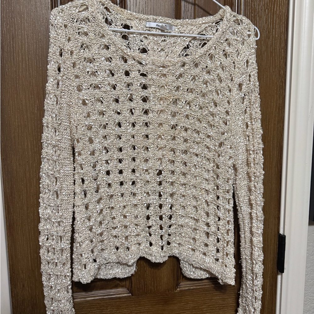 Papaya Open-Knit Cream Sweater